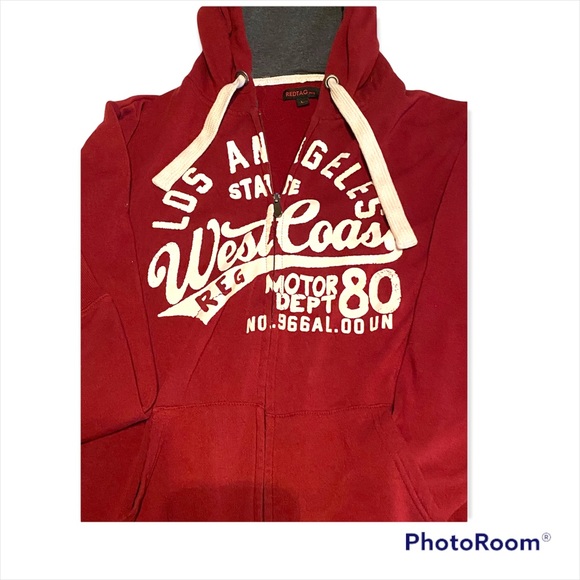 Maroon zippered hoodie size L unisex - Picture 2 of 2